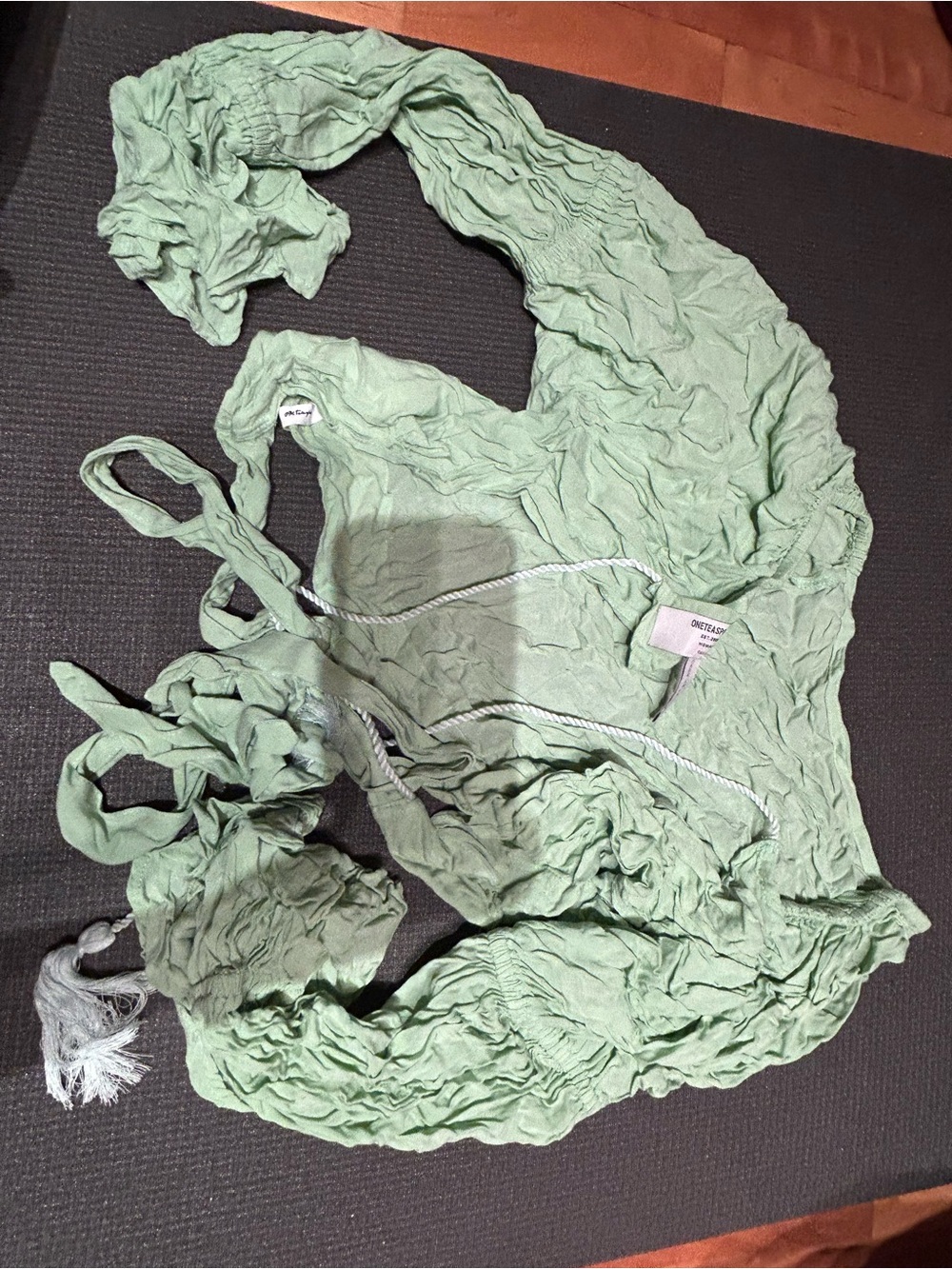 One Teaspoon Mint Green Crinkled Top with Drawstring Detail
